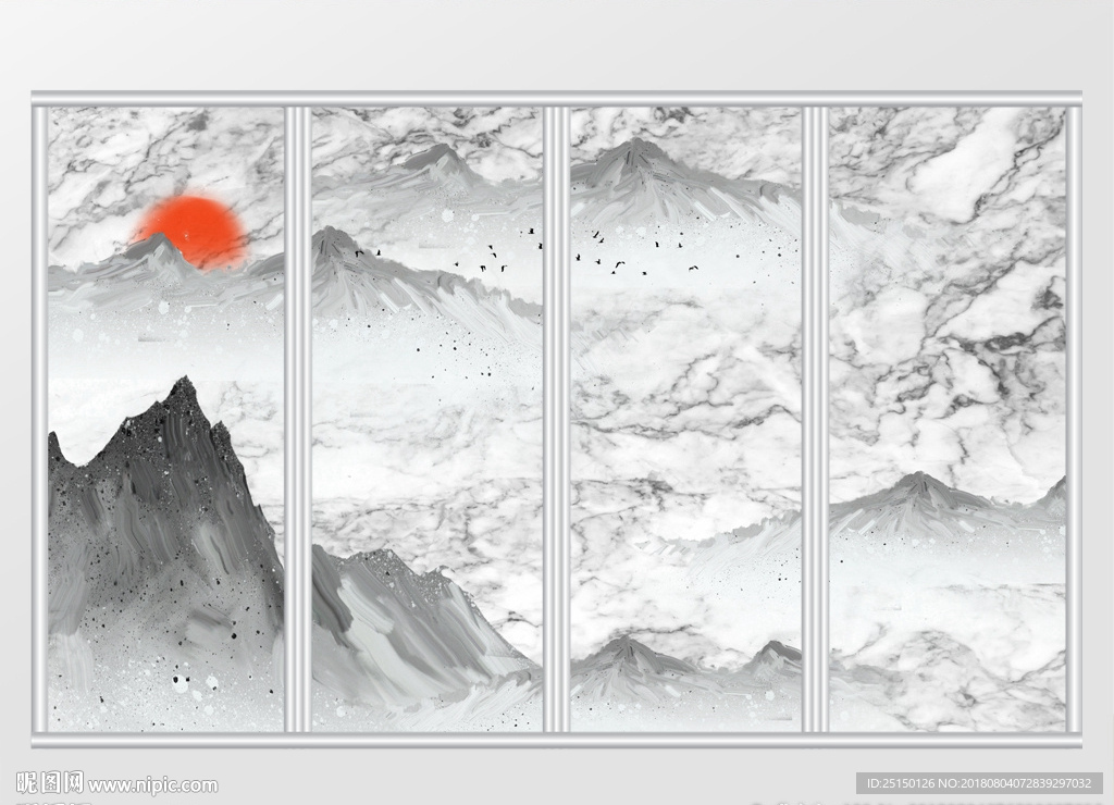 大理石纹理山峦太阳移门