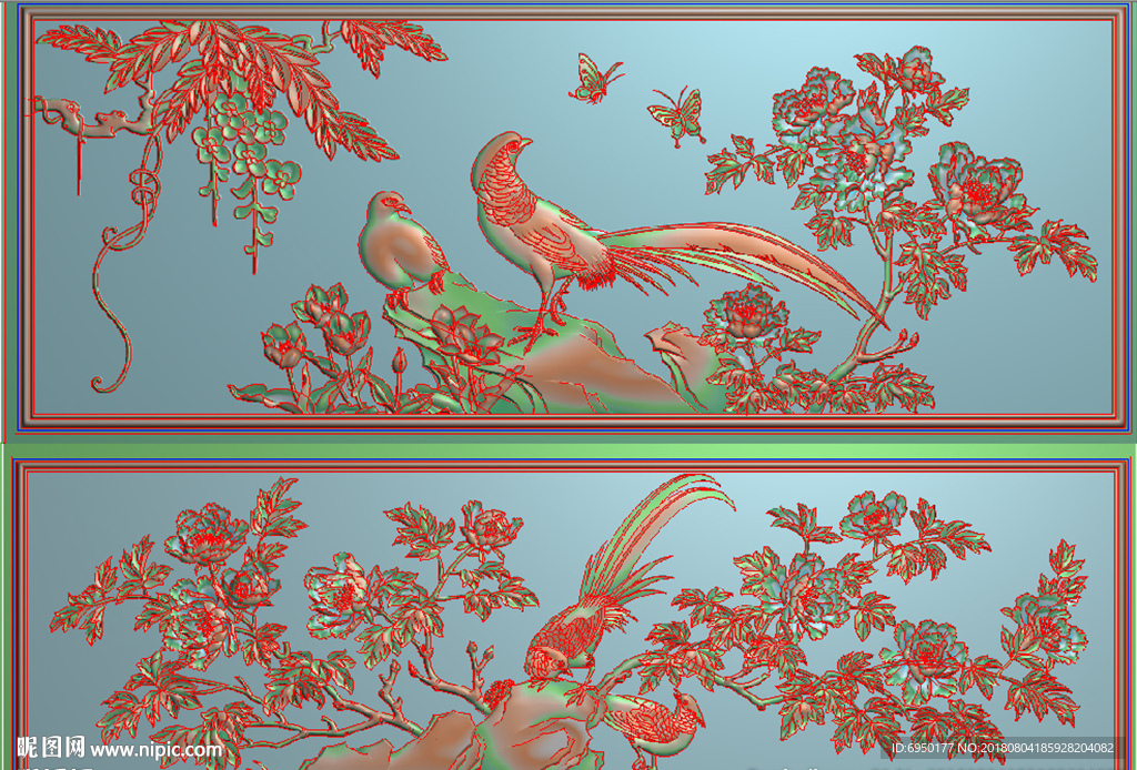 花开富贵四季花鸟背板屏风精雕