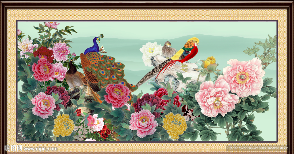 花开富贵孔雀图