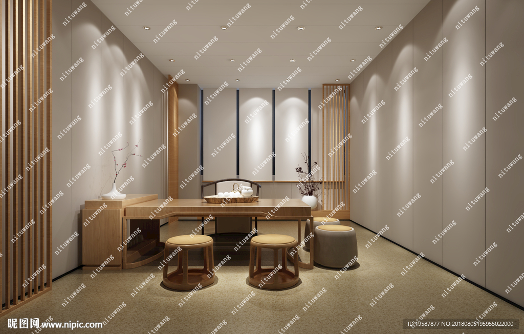 集成墙面茶室包间3D模型