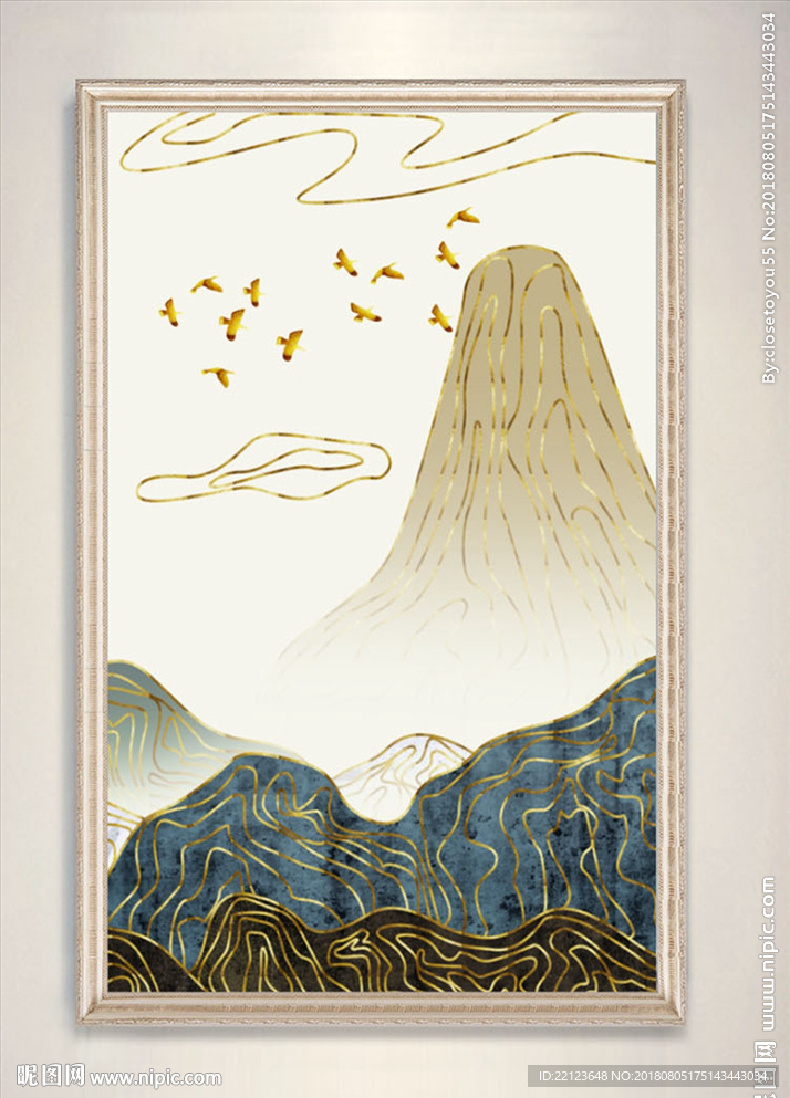 新中式抽象线条飞鸟装饰画