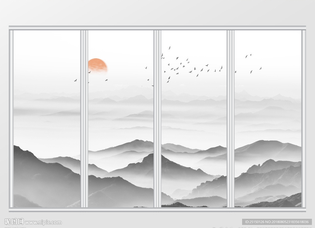 新中式抽象山水移门