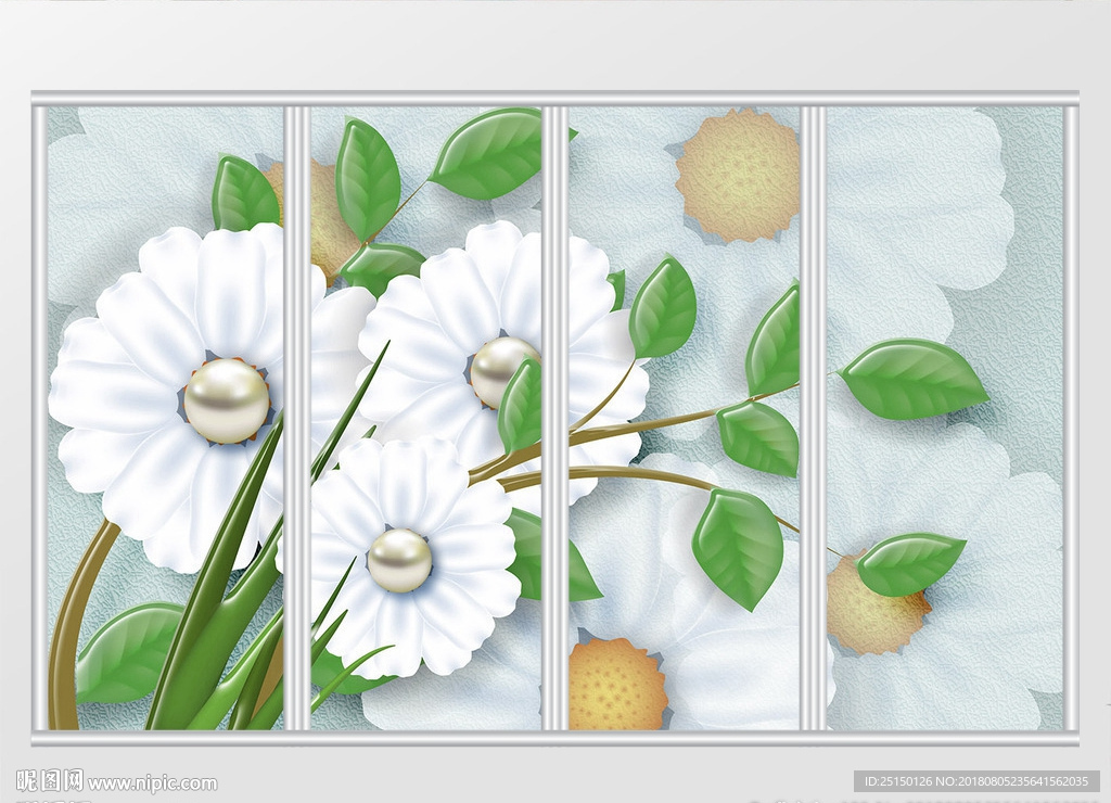 立体花卉珍珠移门