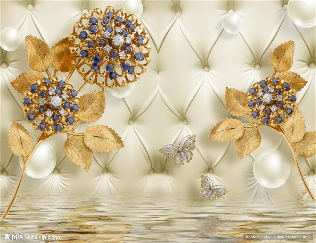 3D软包钻石花朵3d珍珠背景墙