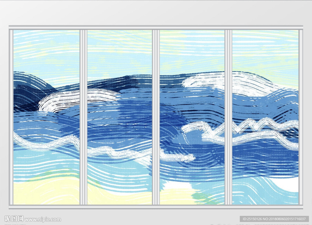 简约油画手绘海水移门