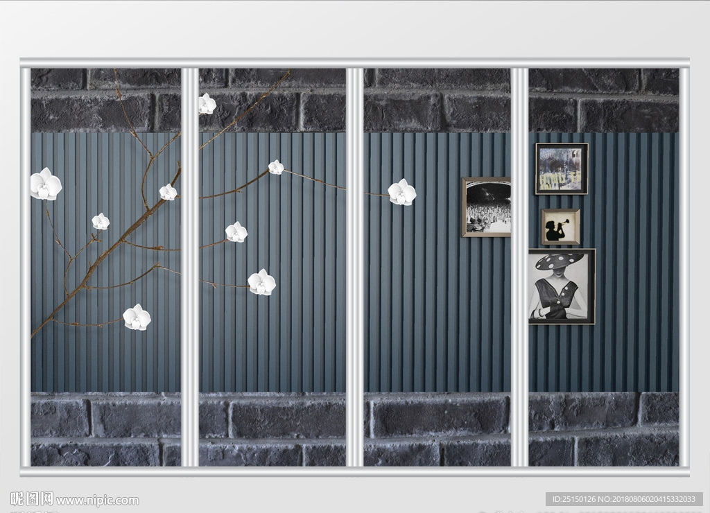 现代风创意花枝移门