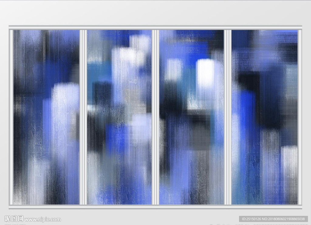 现代蓝色手绘抽象油画移门