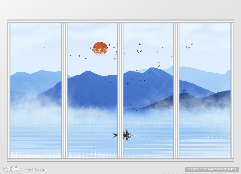 新中式水墨山水手绘移门