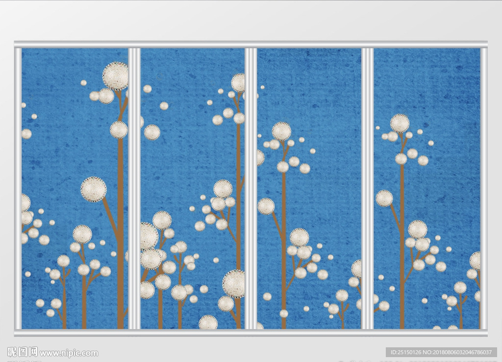 蓝色背景创意枝干移门