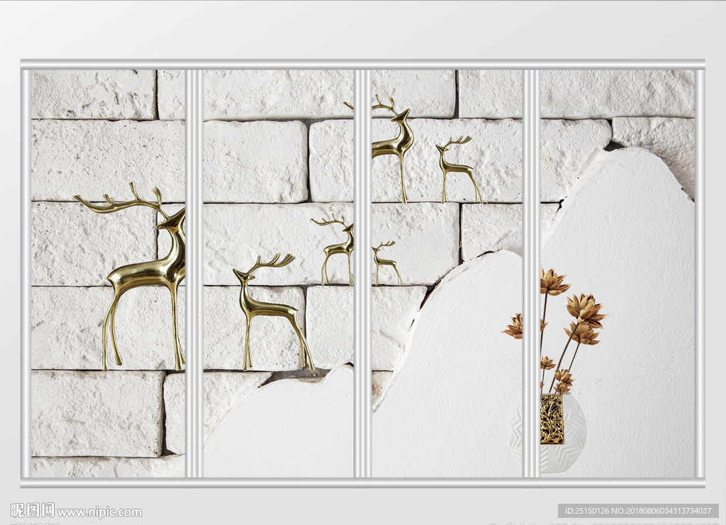 现代风创意墙面麋鹿花瓶移门