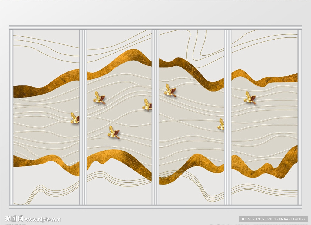 新中式时尚简约抽象金箔线条移门