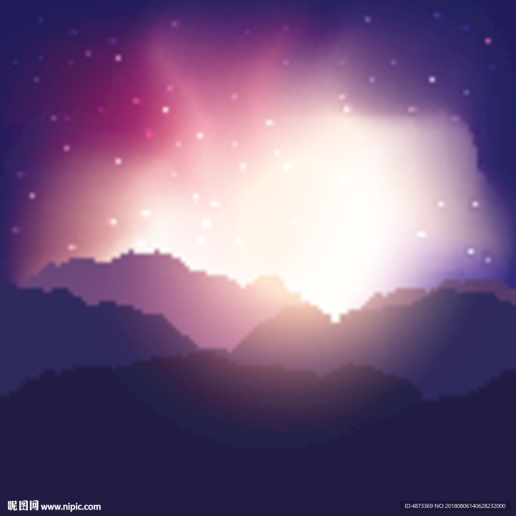 山峦映衬着夕阳的天空