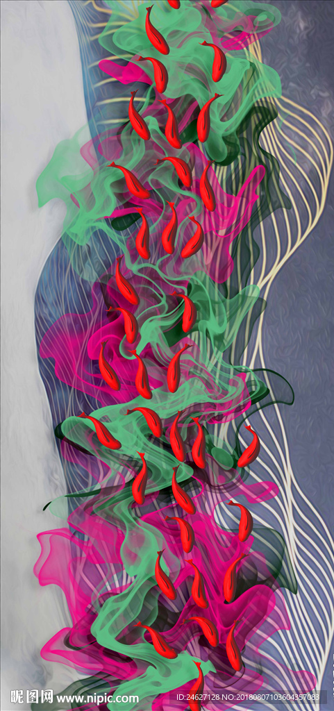 新中式抽象水墨游鱼