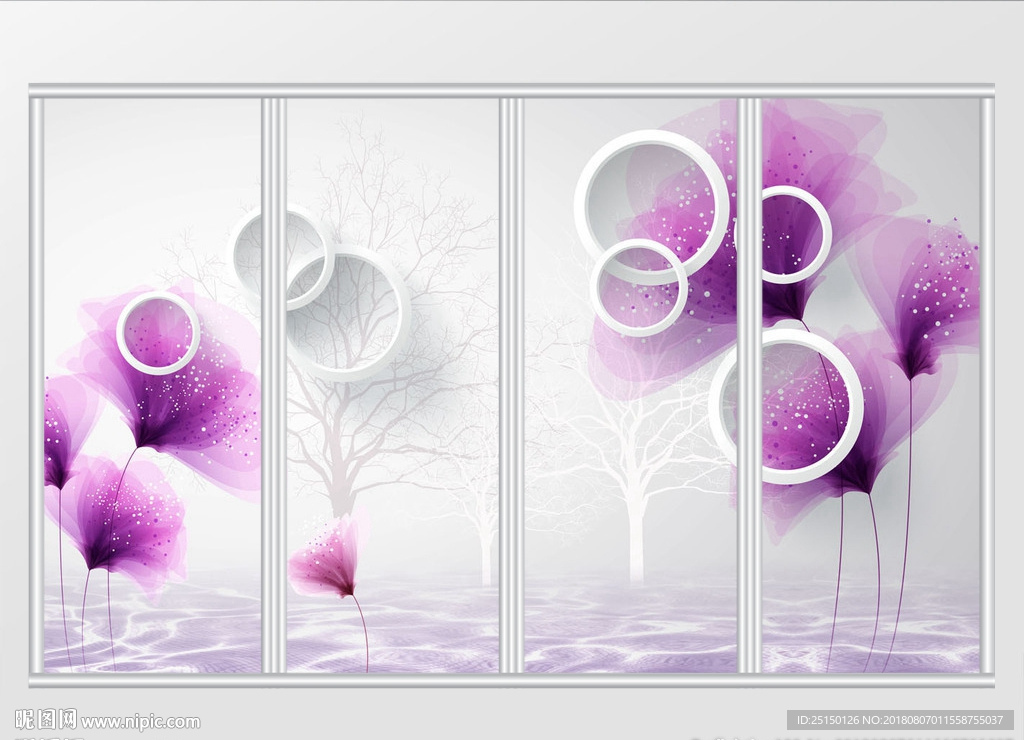 梦幻紫色花朵3D移门
