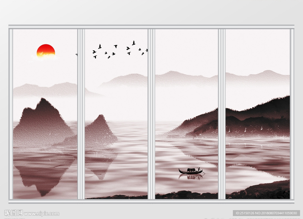 新中式唯美意境风山水移门