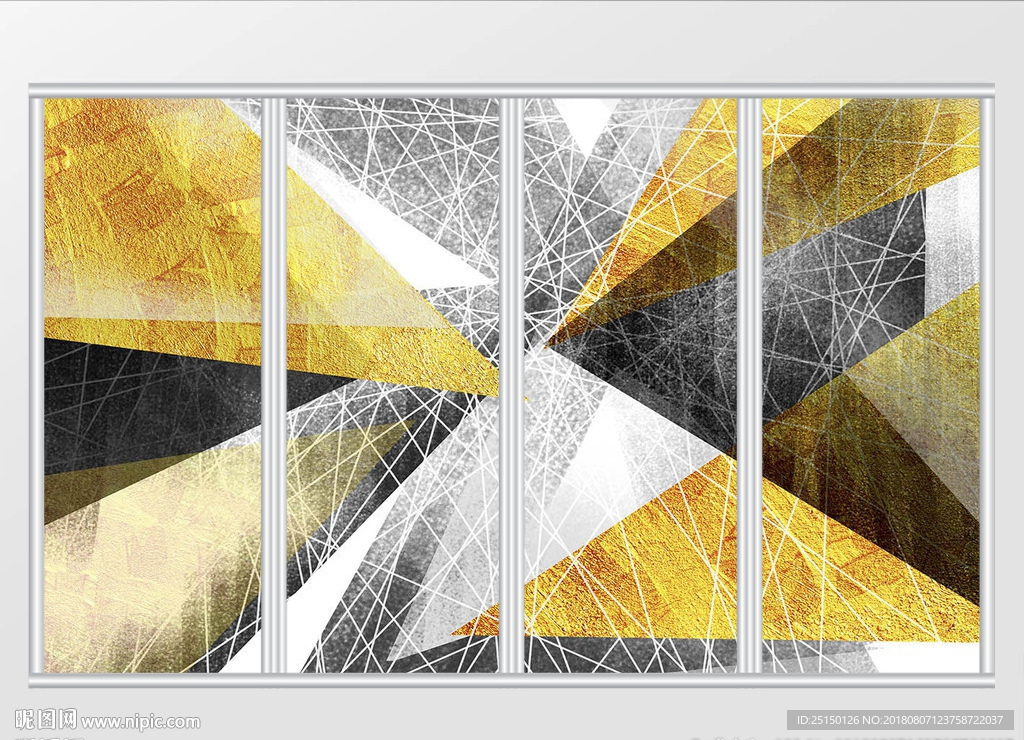 北欧金色抽象几何移门