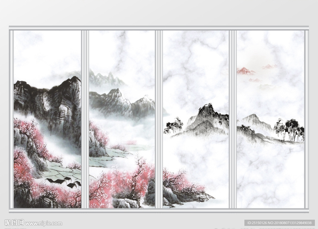 唯美中式水墨山水移门