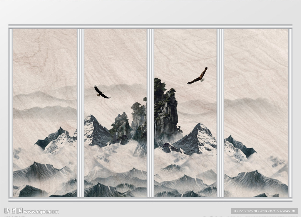 新中式诗意高峰山顶移门