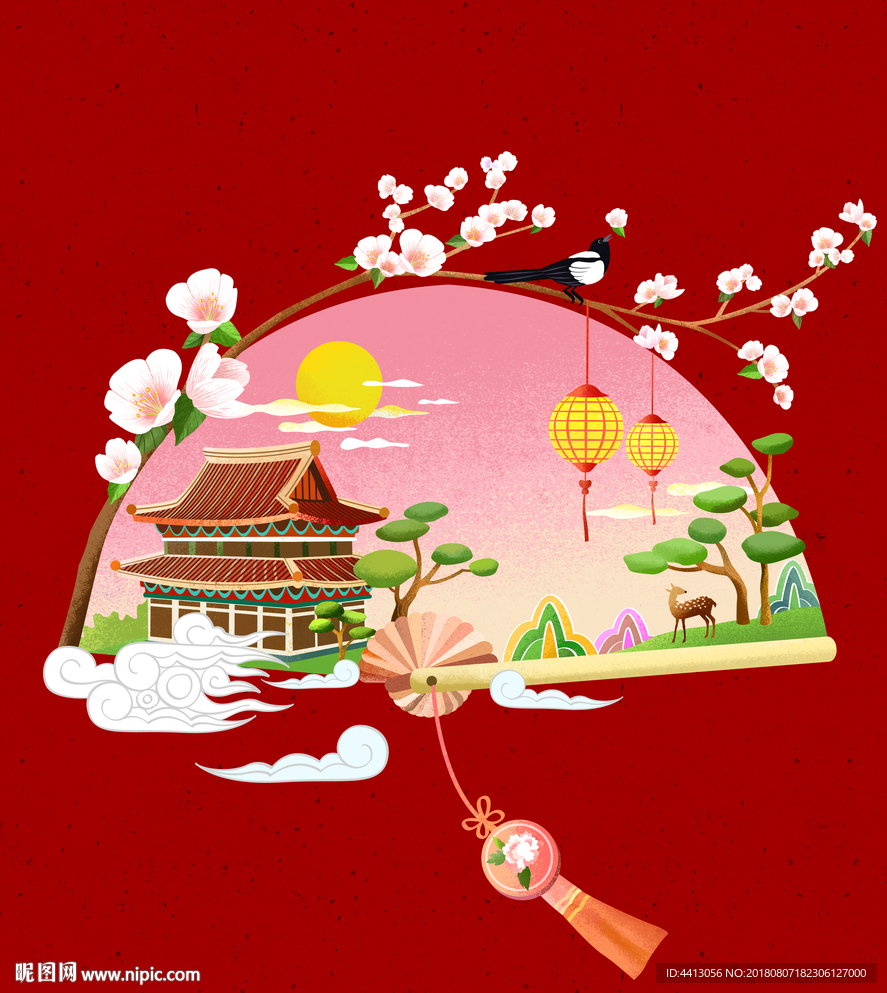 传统手绘精美插画