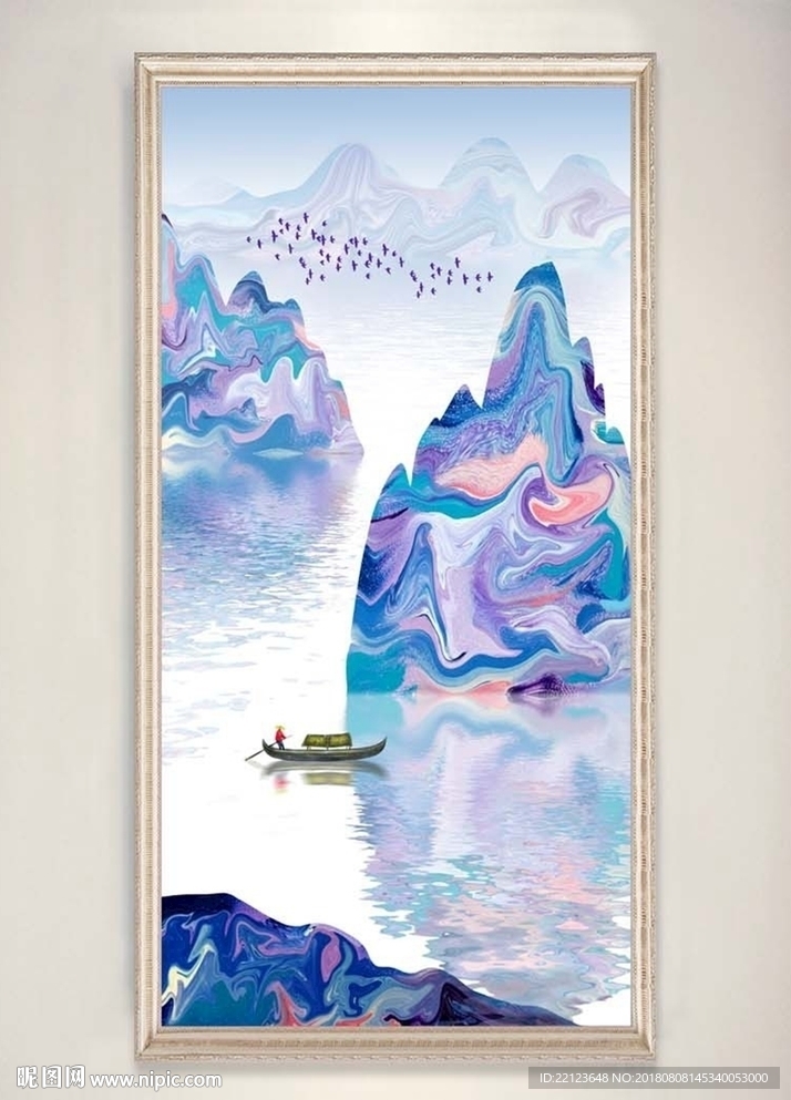 新中式蓝色抽象山水装饰画