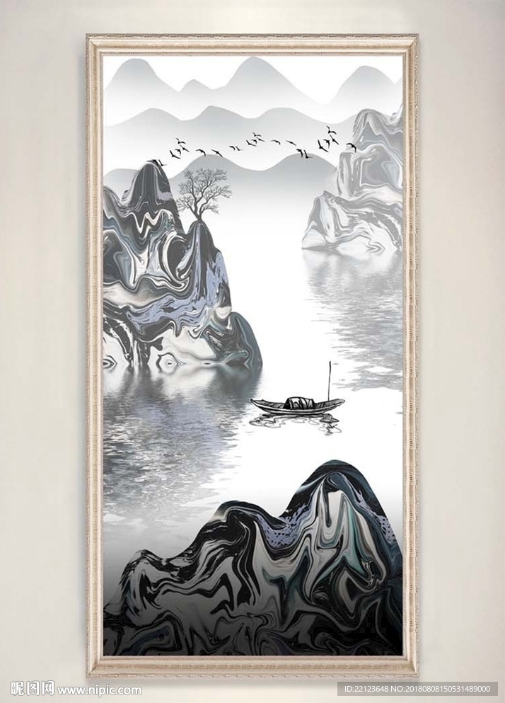 新中式写意抽象山水背景装饰画