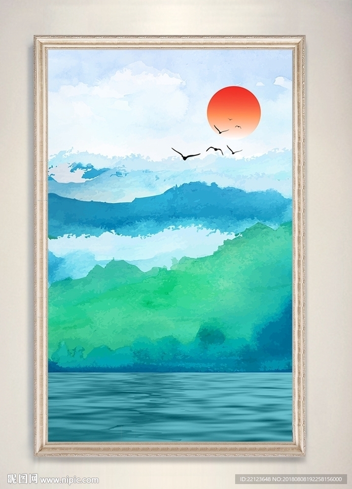 新中式水彩风景艺术装饰画