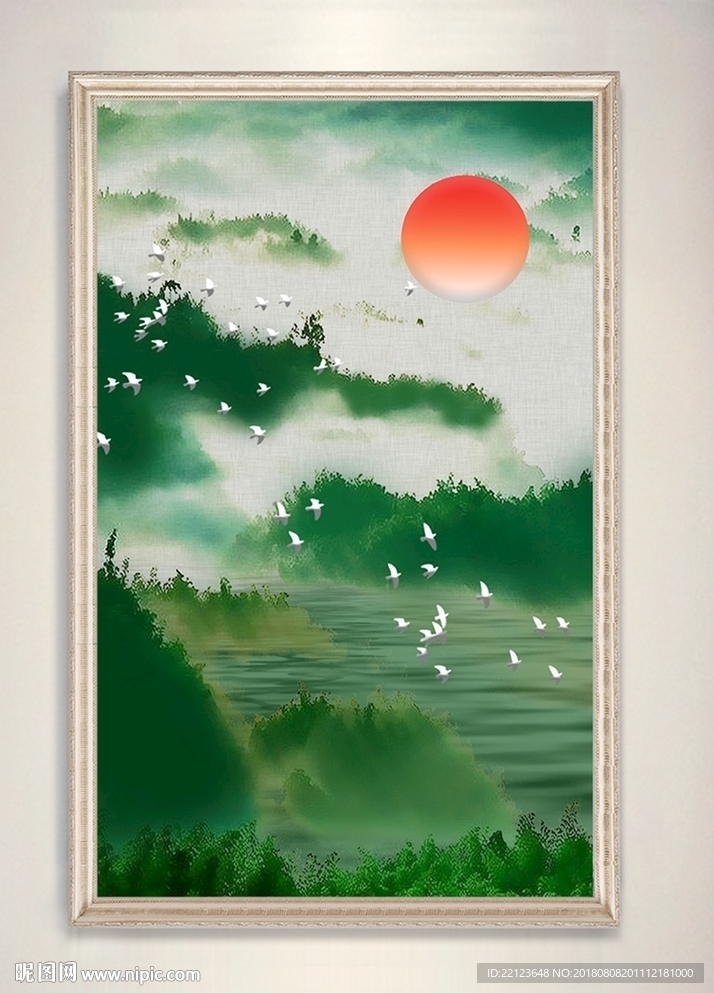 现代色彩手绘山水风景装饰画