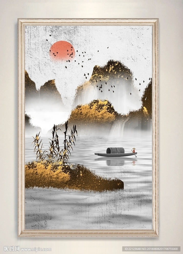 现代新中式水墨简约山水装饰画