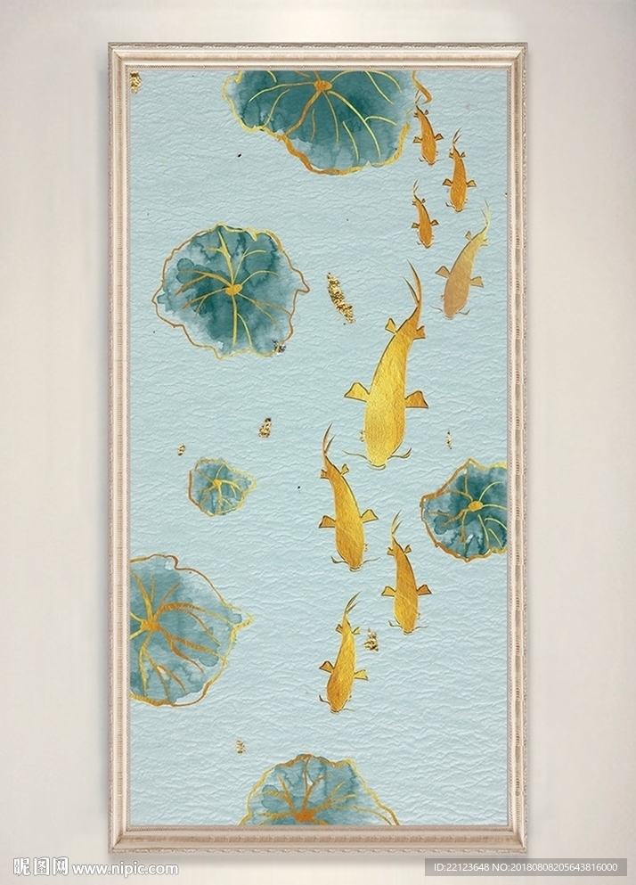 中式质感浮雕手绘荷花鲤鱼装饰画