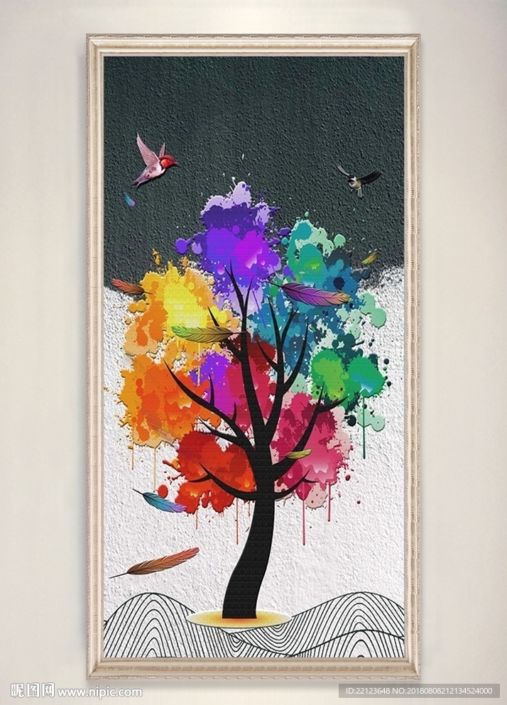 现代彩色抽象树装饰画