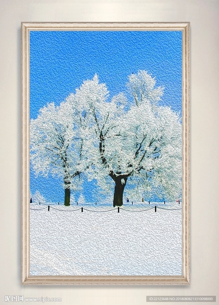 现代简约冬日雪景油画装饰画