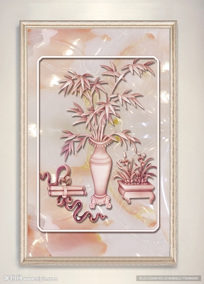 中式唯美竹子瓶子装饰画