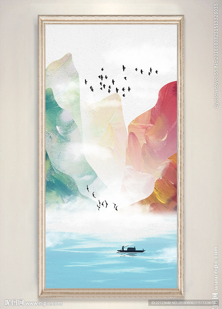 中式彩墨手绘意境山水装饰画