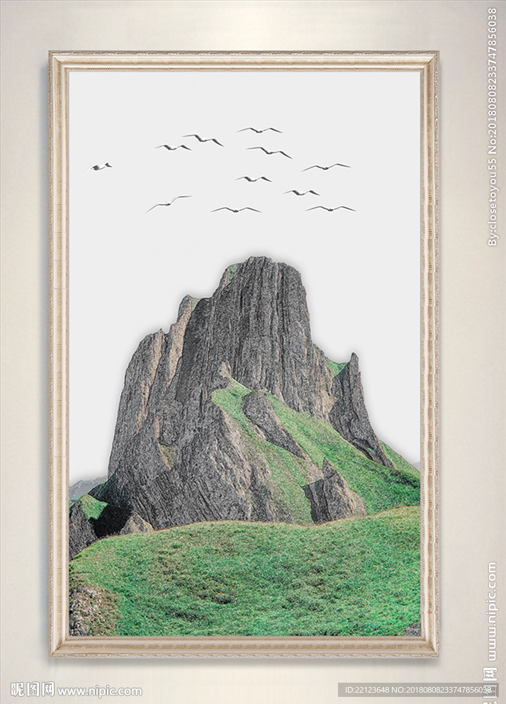 简约北欧山川飞鸟浮雕装饰画