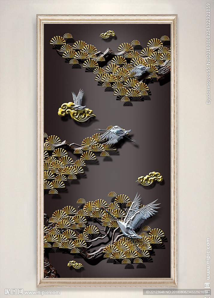 中国风立体松树仙鹤装饰画