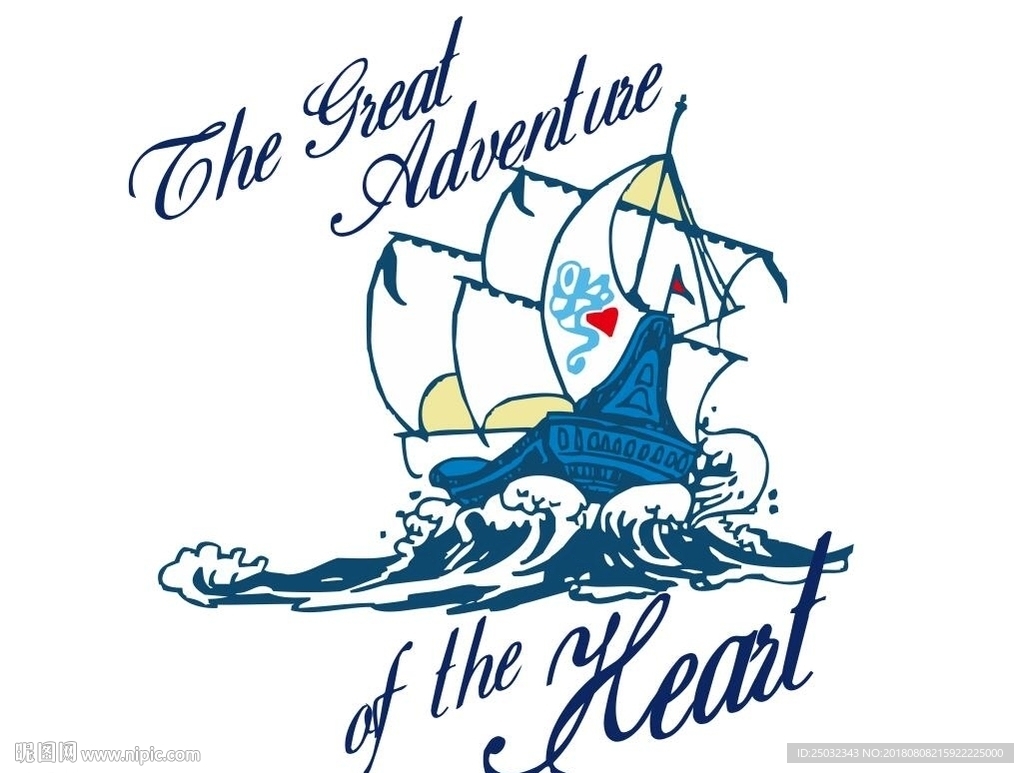 印花矢量图 文字帆船 海浪