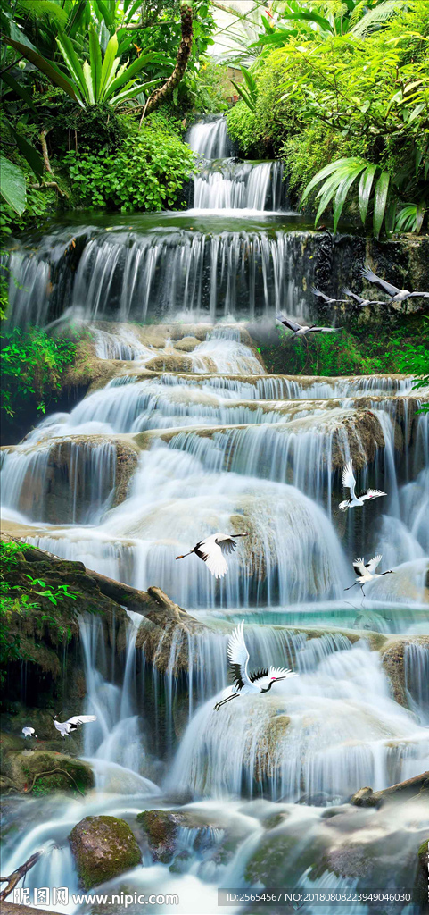 流水生财瀑布鲤鱼天鹅山水玄关