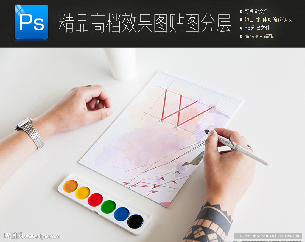 素雅手绘标志样机一键贴图