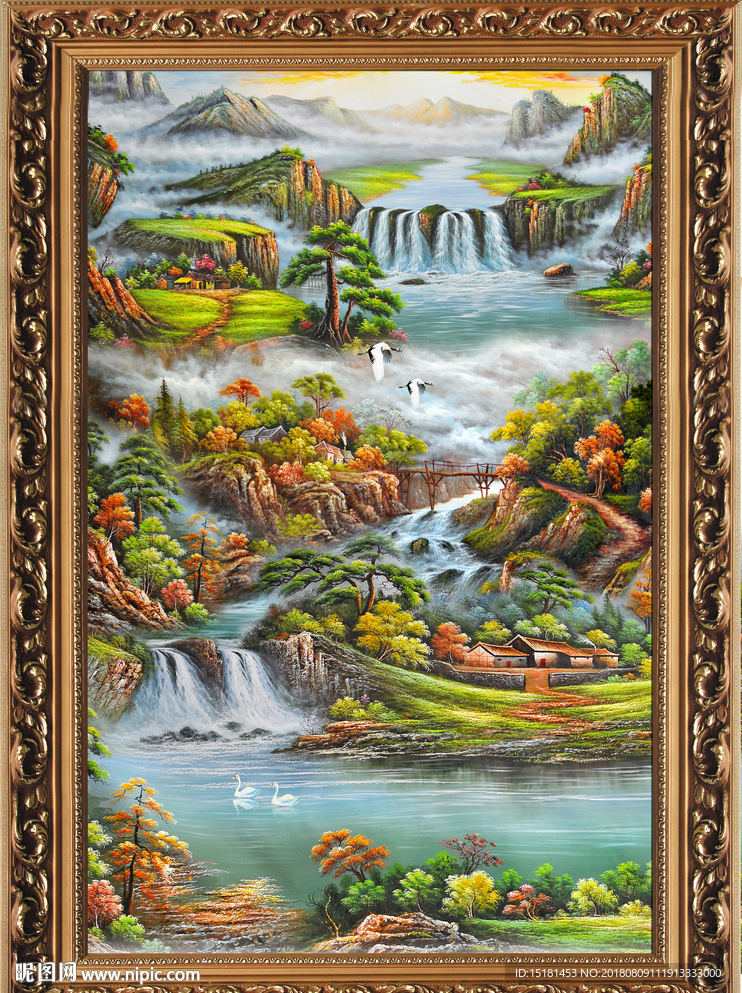 聚宝盆油画风景