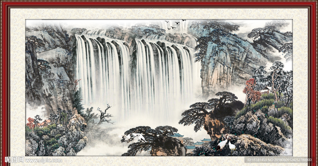 山水国画瀑布