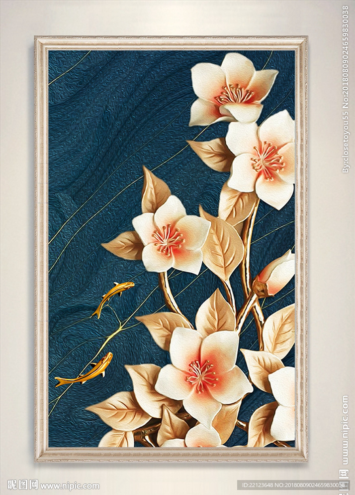 唯美立体浮雕花鱼装饰画