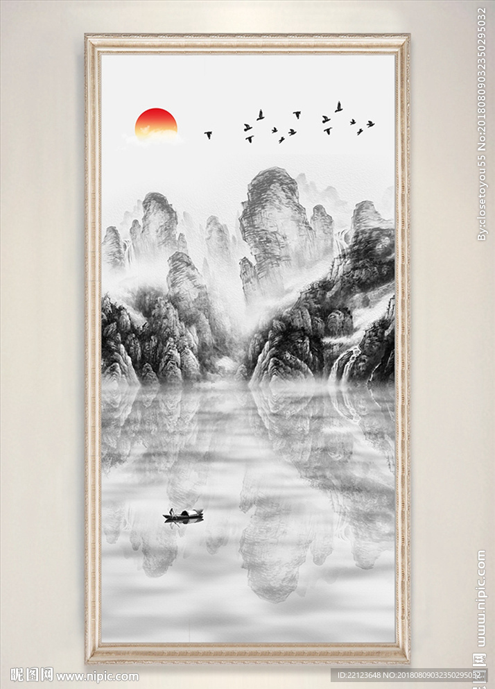 新中式水墨意境山水飞鸟装饰画