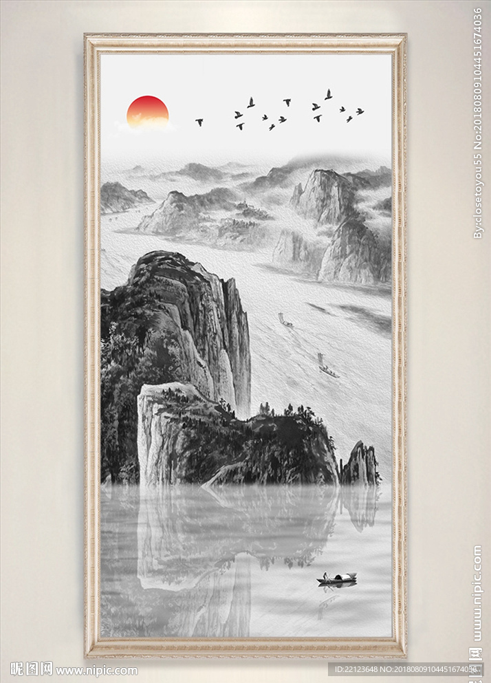新中式意境山水装饰画设计图__绘画书法_文化艺术_设计图库_昵图网