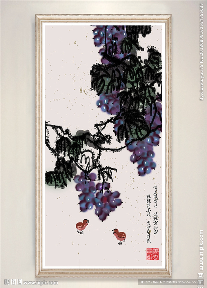 中国风水墨淡彩植物创意装饰画