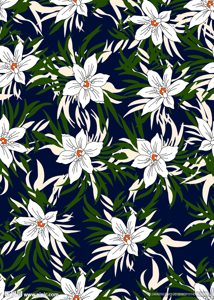 白花绿叶矢量图