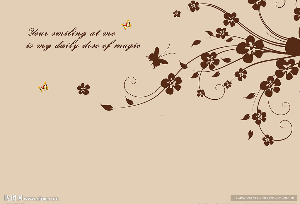 时尚手绘花朵蝴蝶影视背景墙