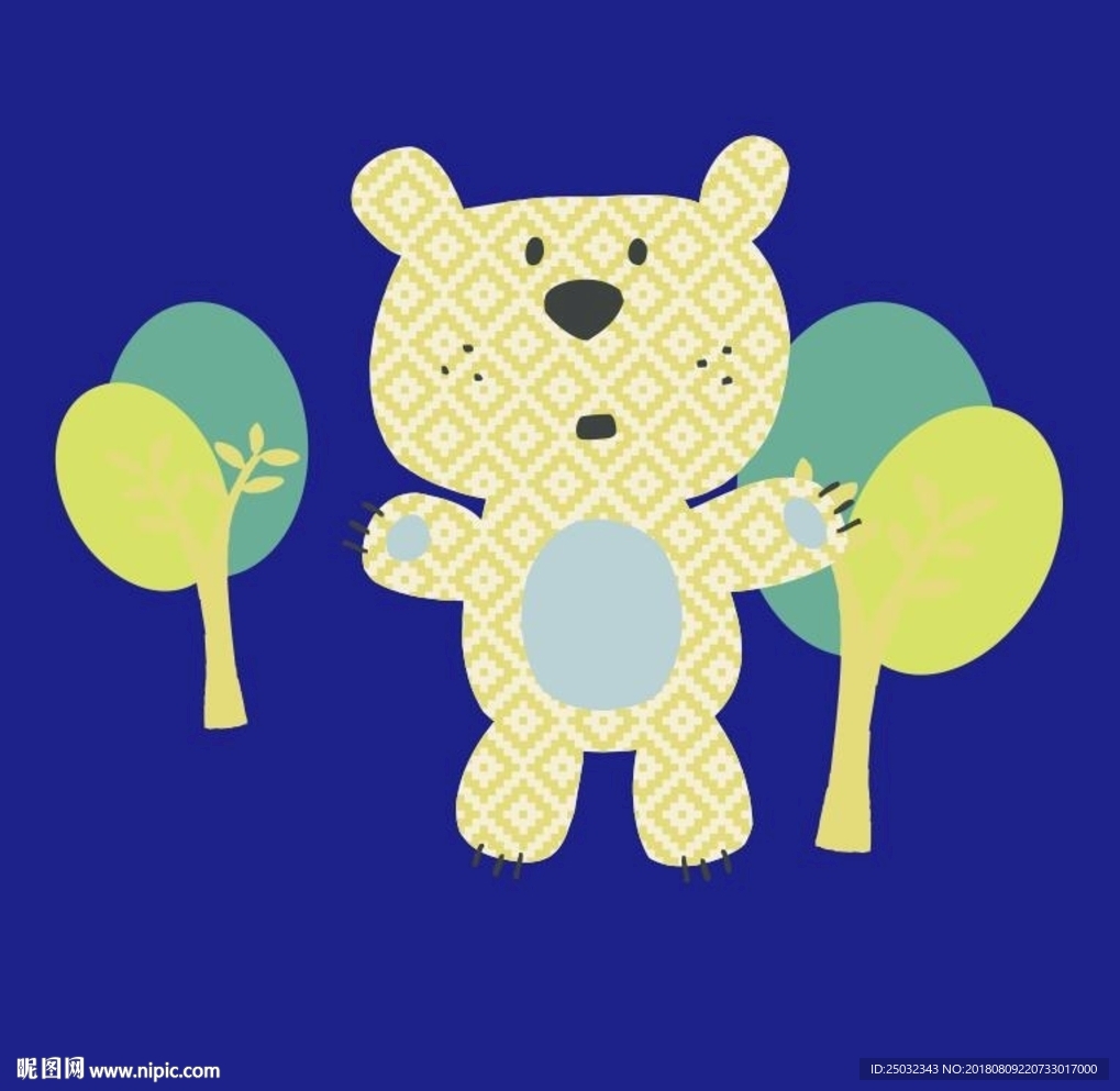 印花矢量图 熊 树 可爱卡通