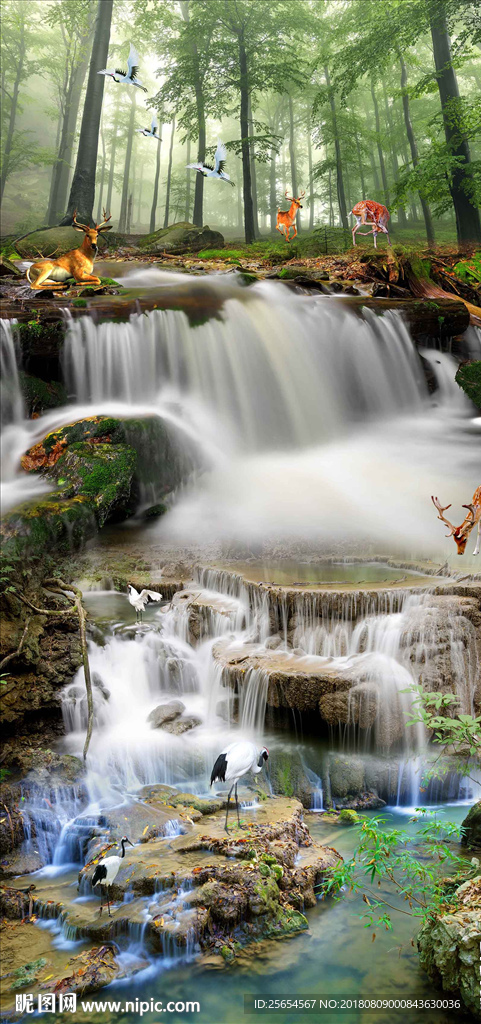 唯美瀑布流水生财玄关