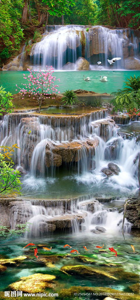 高山流水瀑布流水生财风景玄关