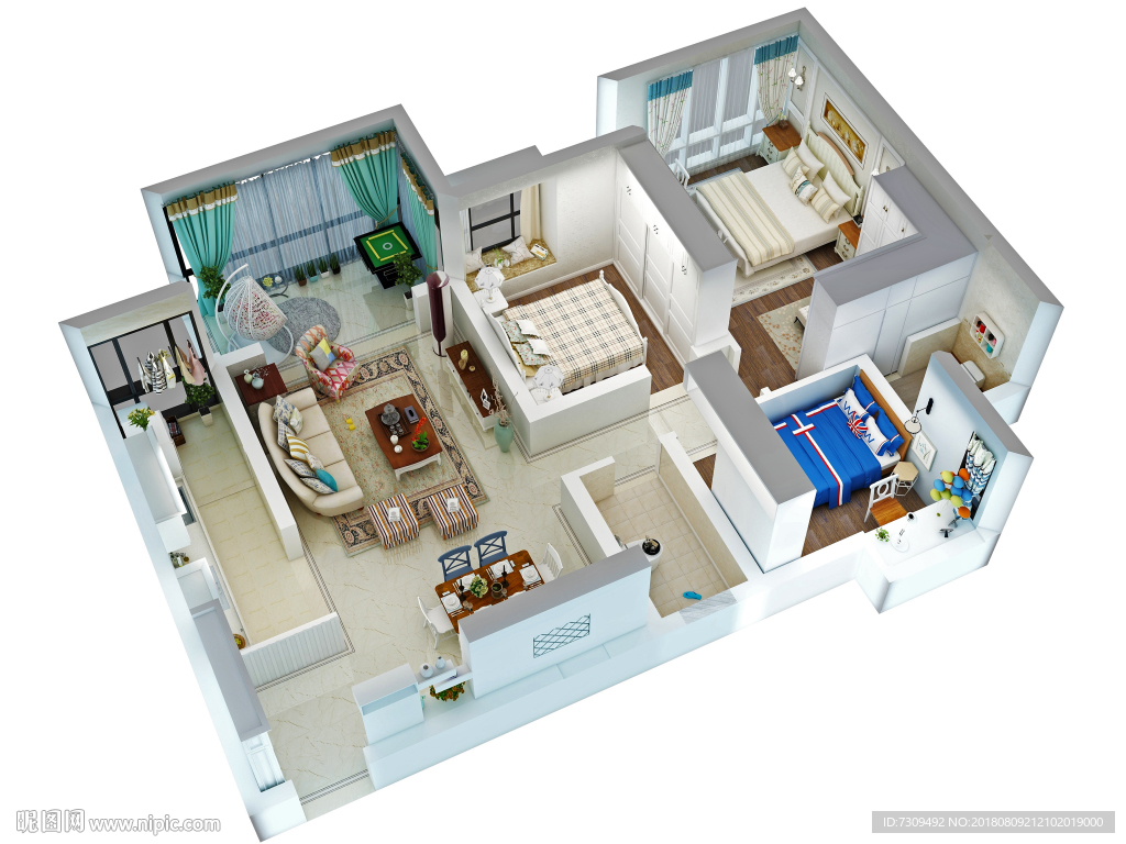 美式田园风家居装修户型效果图